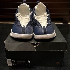 Jordan 15 Retro Navy and White Sneakers